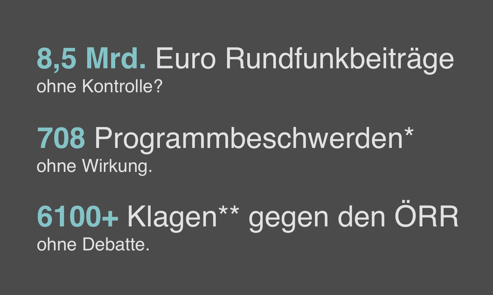 Übersicht: 8,5 Mrd. Euro Rundfunkbeiträge, 708 Programmbeschwerden und über 6100 Klagen gegen den ÖRR